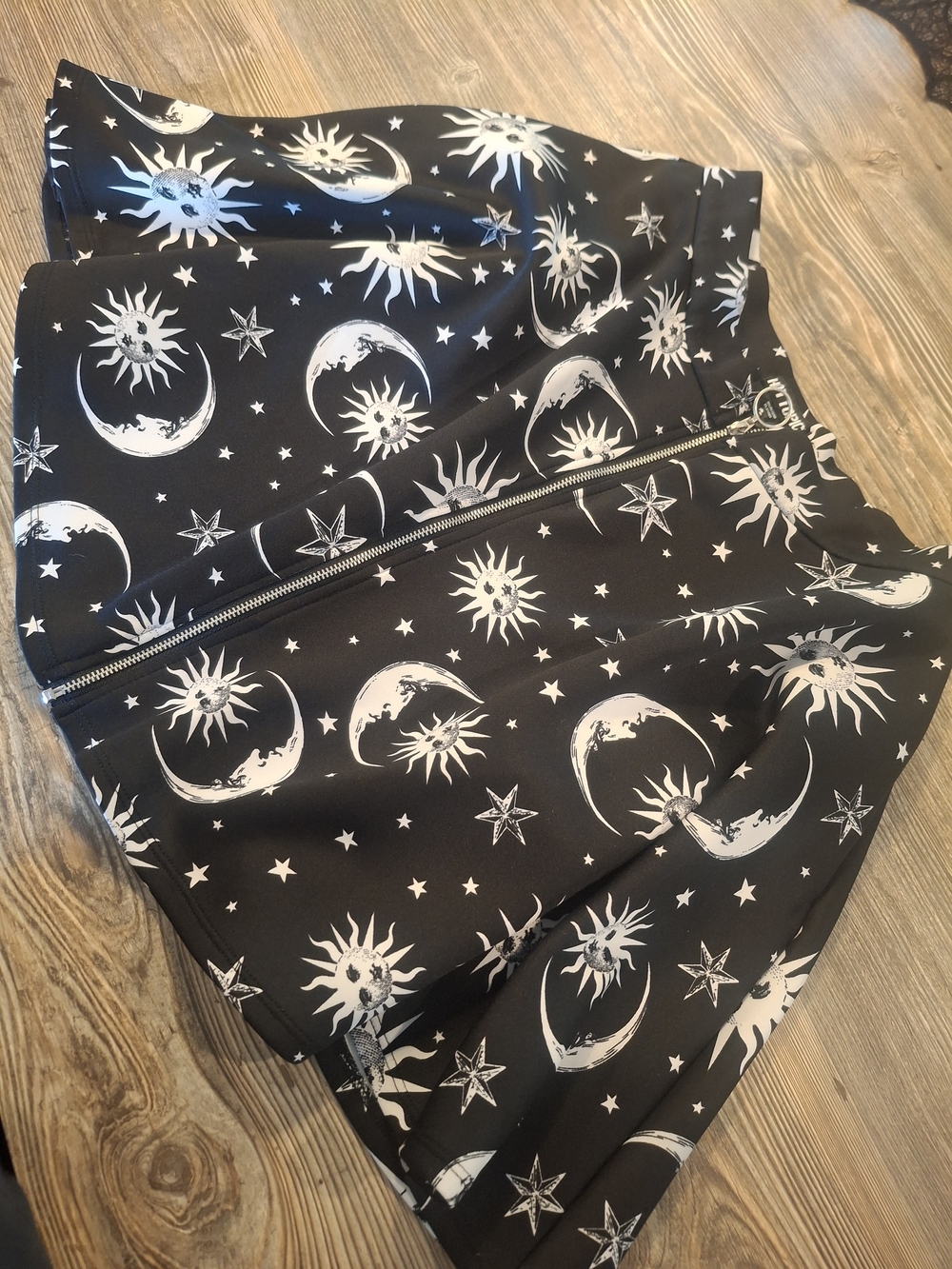 Hot Topic Black & White Celestial Zip Mini Skirt